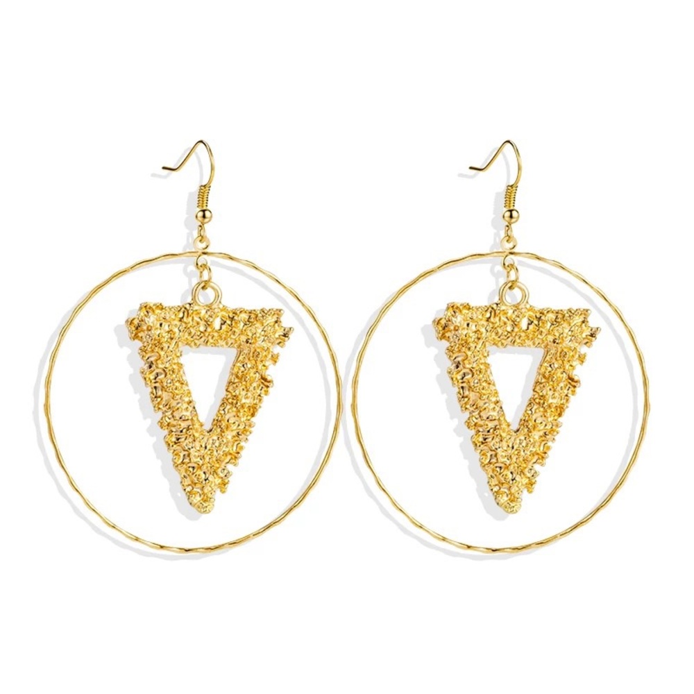 2/$35🖤 Anthropologie Gold Plated Geometric Textured Triangle Drop Earrin…